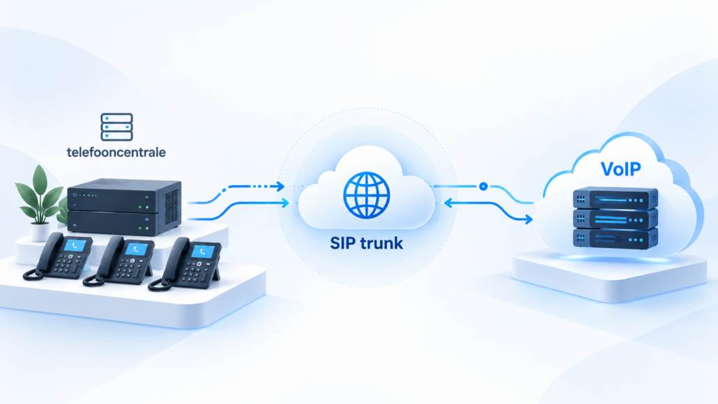 SIP trunk tussen zakelijke telefooncentrale en VoIP-provider.